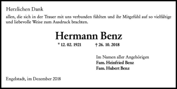 Traueranzeige von Hermann Benz von vrm-trauer