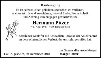 Traueranzeige von Hermann Pitzer von vrm-trauer
