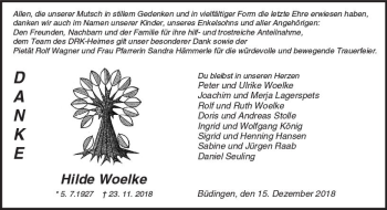 Traueranzeige von Hilde Woelke von  Kreisanzeiger