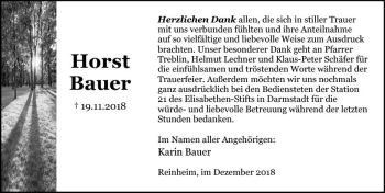 Traueranzeige von Horst Bauer von vrm-trauer