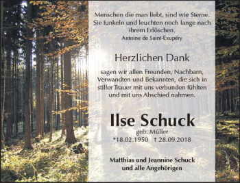 Traueranzeige von Ilse Schuck von  Kreisanzeiger