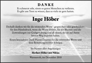 Traueranzeige von Inge Höber von vrm-trauer