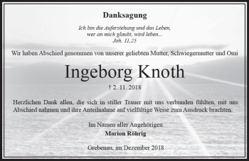 Traueranzeige von Ingeborg Knoth von VRM Trauer