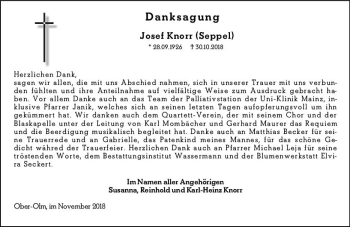Traueranzeige von Josef Knorr von vrm-trauer