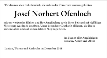Traueranzeige von Josef Norbert Ofenloch von vrm-trauer