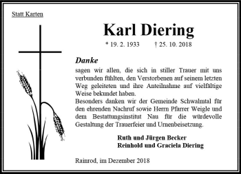 Traueranzeige von Karl Diering von VRM Trauer