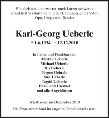 Traueranzeige von Karl-Georg Ueberle von vrm-trauer