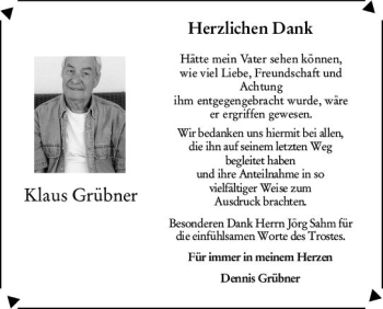 Traueranzeige von Klaus Grübner von vrm-trauer