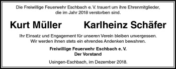 Traueranzeige von Kurt Müller von  Usinger Anzeiger