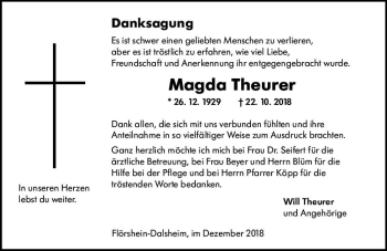 Traueranzeige von Magda Theurer von vrm-trauer