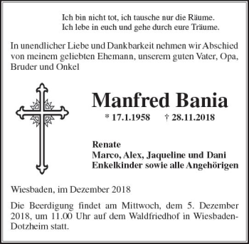 Traueranzeige von Manfred Bania von vrm-trauer