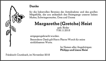 Traueranzeige von Margarethe Heist von vrm-trauer