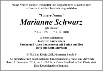 Traueranzeige von Marianne Schwarz von vrm-trauer