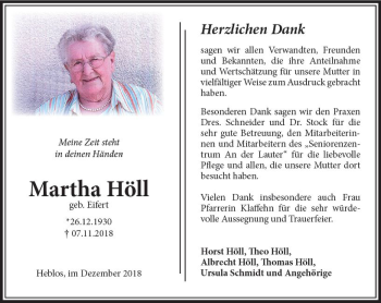 Traueranzeige von Martha Höll von VRM Trauer