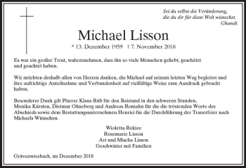 Traueranzeige von Michael Lisson von  Usinger Anzeiger