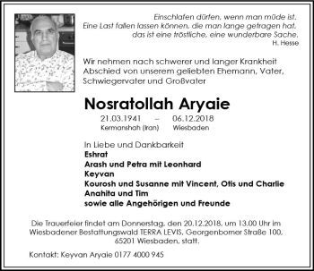 Traueranzeige von Nosratollah Aryaie von vrm-trauer