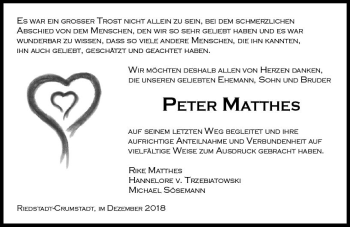 Traueranzeige von Peter Matthes von vrm-trauer