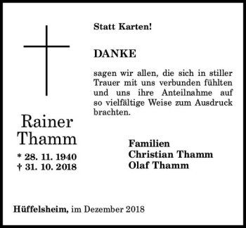 Traueranzeige von Rainer Thamm von vrm-trauer