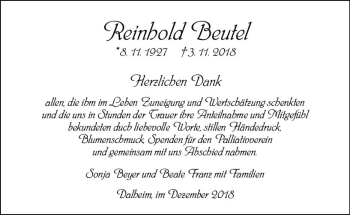 Traueranzeige von Reinhold Beutel von vrm-trauer