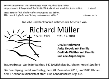 Traueranzeige von Richard Müller von vrm-trauer