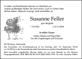 Traueranzeige von Susanne Fellner von vrm-trauer