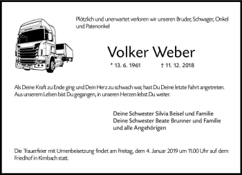 Traueranzeige von Volker Weber von vrm-trauer