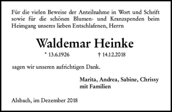 Traueranzeige von Waldemar Heinke von vrm-trauer