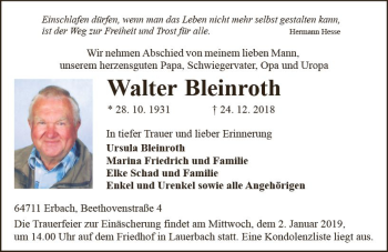 Traueranzeige von Walter Bleinroth von vrm-trauer