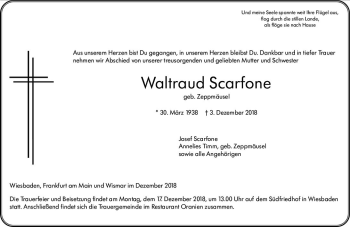 Traueranzeige von Waltraud Scarfone von vrm-trauer