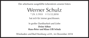 Traueranzeige von Werner Schulz von vrm-trauer