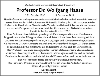 Traueranzeige von Wolfgang Haase von vrm-trauer
