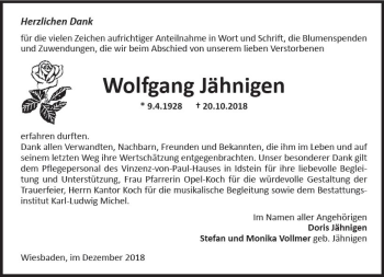 Traueranzeige von Wolfgang Jähnigen von vrm-trauer