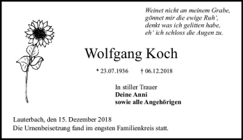 Traueranzeige von Wolfgang Koch von VRM Trauer
