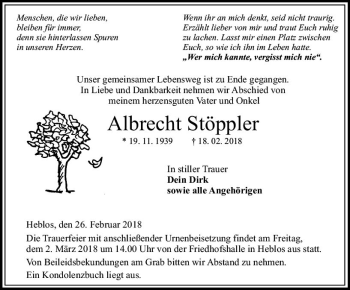 Traueranzeige von Albrecht Stöppler von VRM Trauer