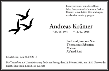 Traueranzeige von Andreas Krämer von Trauerportal Rhein Main Presse