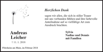 Traueranzeige von Andreas Leicher von Trauerportal Rhein Main Presse