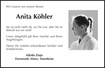 Traueranzeige von Anita Köhler von Trauerportal Rhein Main Presse