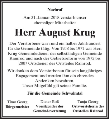 Traueranzeige von August Krug von VRM Trauer