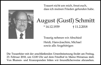 Traueranzeige von August Schmitt von Trauerportal Rhein Main Presse
