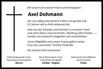 Traueranzeige von Axel Dohmann von Trauerportal Rhein Main Presse