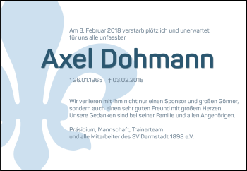 Traueranzeige von Axel Dohmann von Trauerportal Rhein Main Presse