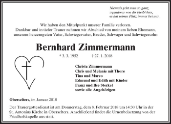 Traueranzeige von Bernhard Zimmermann von  Camberger Anzeiger