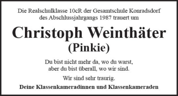 Traueranzeige von Christoph Weinthäter von  Kreisanzeiger