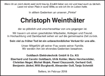 Traueranzeige von Christoph Weinthäter von  Kreisanzeiger