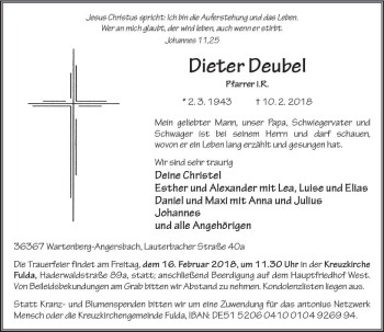Traueranzeige von Dieter Deubel von VRM Trauer