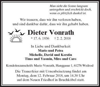 Traueranzeige von Dieter Vonrath von  Usinger Anzeiger