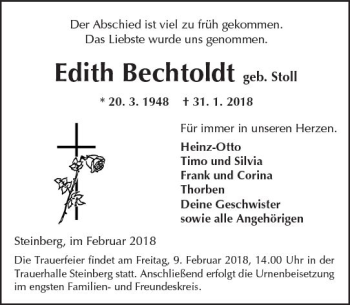 Traueranzeige von Edith Bechtoldt von  Kreisanzeiger