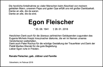 Traueranzeige von Egon Fleischer von Trauerportal Rhein Main Presse