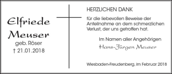 Traueranzeige von Elfriede Meuser von Trauerportal Rhein Main Presse