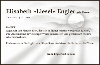 Traueranzeige von Elisabeth Engler von Trauerportal Rhein Main Presse